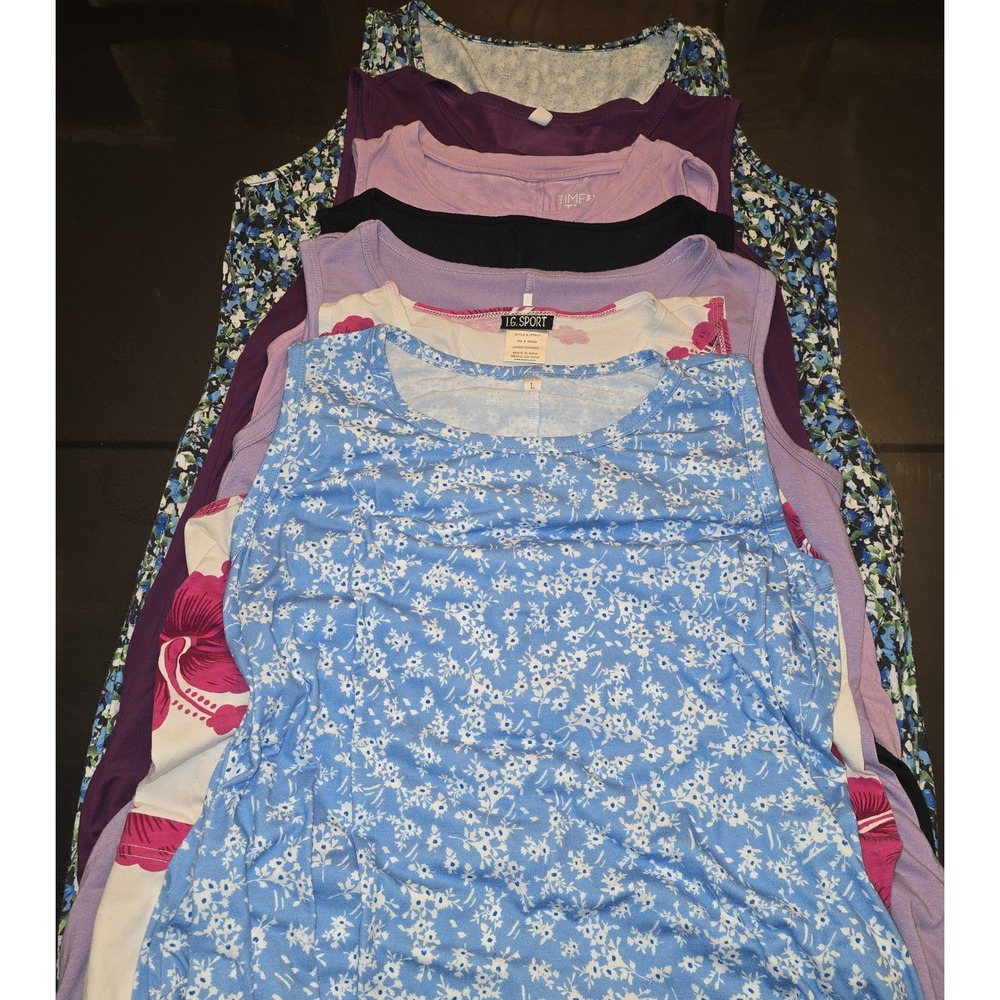 Lot of 7 Womens Sleeveless Lounge Dresses Time and Tru I.G. Sport Floral Solid L